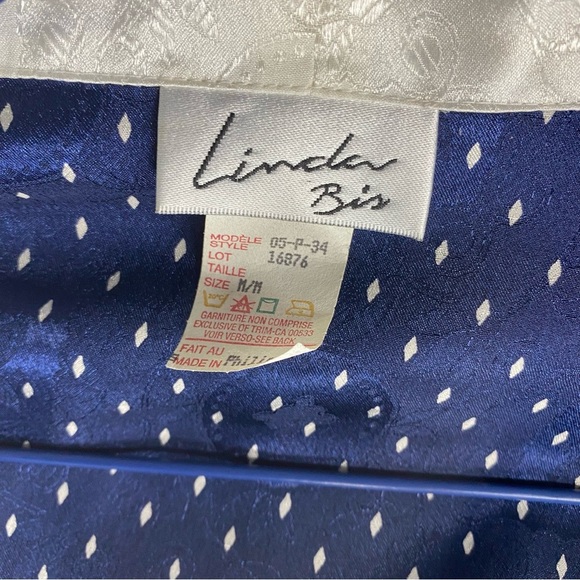 Vtg 90s Linda Bis Montreal Night Robe Women’s Sz M Silky Blue w Polka Dots Satin - Picture 3 of 7